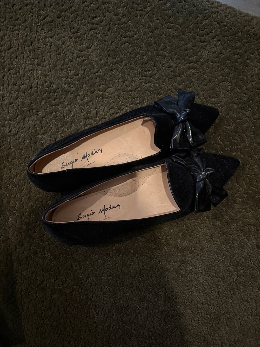 Black Velvet Bow Pointed Toe Flats